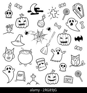 Halloween Doodles dessiné à la main. Illustration vectorielle Illustration de Vecteur