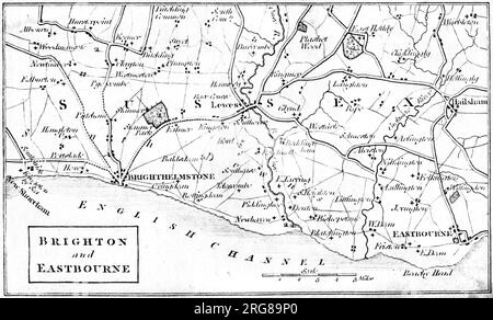 Une carte de Brighton et Eastbourne Royaume-Uni numérisée à haute résolution à partir d'un livre imprimé en 1806. Cru libre de droit d'auteur. Banque D'Images