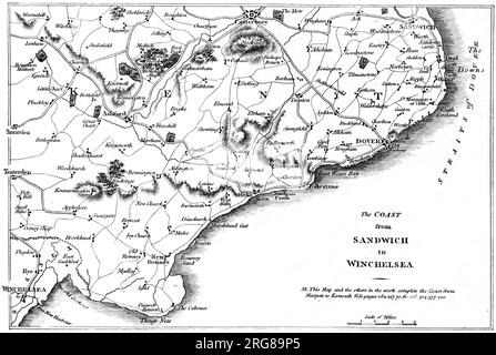 Une carte de la côte de Sandwich à Winchelsea UK numérisée à haute résolution à partir d'un livre imprimé en 1806. Cru libre de droit d'auteur. Banque D'Images