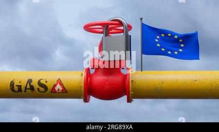 Europe gaz, gaz naturel dans l'Union européenne, valve sur le principal gazoduc UE, GAS sanctions, travail 3D et image 3D. Banque D'Images