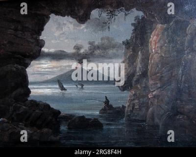 Grotte près de la baie de Naples. Moonlight 1821 de Johan Christian Dahl Banque D'Images