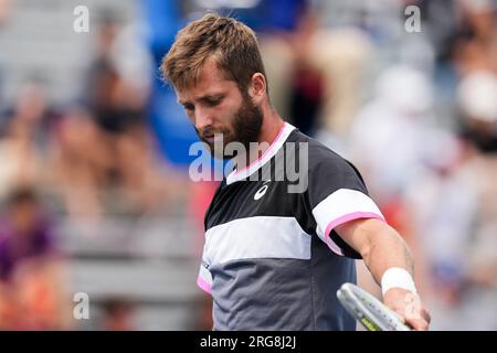 Toronto, Canada, le 05 août 2023 : Corentin Moutet, de France, lors du jour de la ronde de qualification 1 contre Justin Boulais, du Canada, au Sobeys Stadium à Toronto, Canada. Moutet a remporté le match, 6-0, 6-3. Banque D'Images