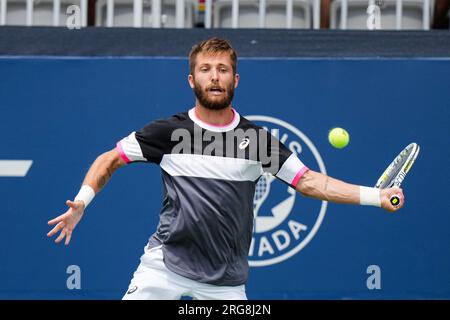 Toronto, Canada, le 05 août 2023 : Corentin Moutet, de France, en action lors du jour de la ronde de qualification 1 contre Justin Boulais, du Canada, au Sobeys Stadium à Toronto, Canada. Moutet a remporté le match, 6-0, 6-3. Banque D'Images