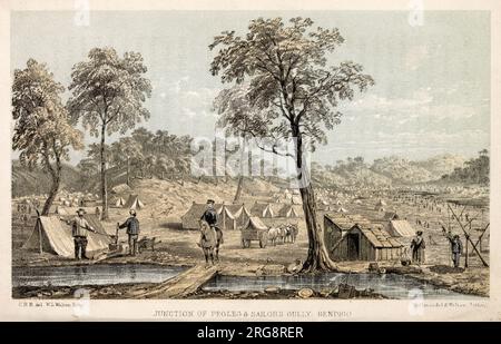 Camp de prospecteurs à Pegleg et Sailor's Gully, Bendigo, Victoria, Australie. Banque D'Images