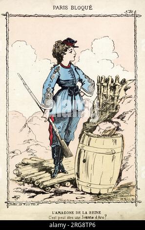 SIÈGE DE PARIS Une parisienne s'habille d'un uniforme de fantaisie et prend les armes contre les Prussiens - "elle est peut-être une autre Jeanne d'Arc ?" demande la légende Banque D'Images