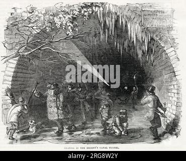 Pendant l'hiver froid de février 1855, les gens patinaient sous terre, entre Regent's Park extrémité du tunnel à travers lequel le canal passe sous Aberdeen-place et maida Hill, environ un quart de mile.in du canal. Banque D'Images