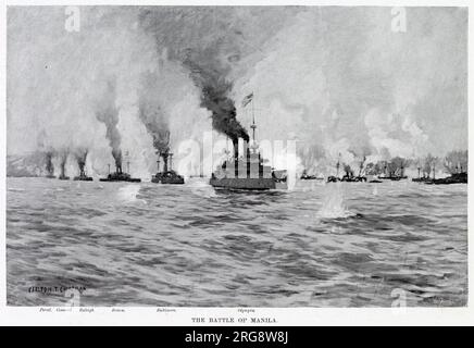 BATAILLE NAVALE DE MANILLE la flotte américaine sous Dewey détruit totalement la flotte espagnole, sans perte Banque D'Images