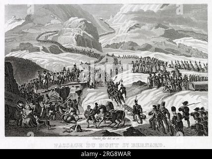 TRAVERSER LES ALPES Napoléon et ses hommes empruntent la route du Saint Bernard vers l'Italie Banque D'Images