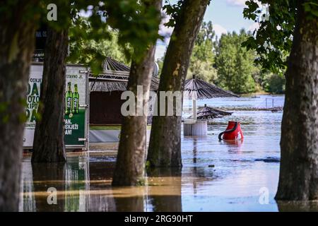 Soderica, Croatie. 08 août 2023. Les gens combattent la haute rivière Drava qui flottait des maisons près du lac Soderica à Koprivnica, Croatie le 08. Août 2023. Photo : Igor Soban/PIXSELL crédit : Pixsell/Alamy Live News Banque D'Images