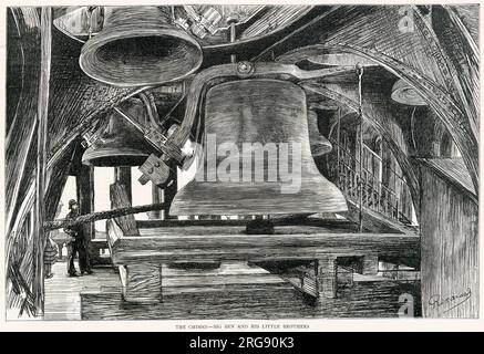 Les cloches à l'intérieur de Big Ben et la Tour de l'horloge dans Westminster Palace, Londres. Banque D'Images