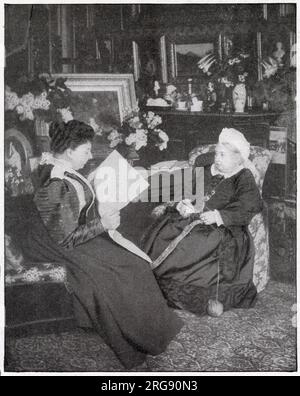 La reine Victoria avec sa plus jeune fille, la princesse Henri de Battenberg. Banque D'Images