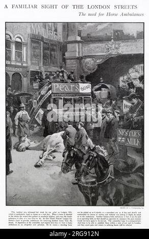 Les accidents de cheval étaient un spectacle familier dans les rues de Londres, où ils couldnÆt retournaient à leurs pieds et courtisaient la perturbation. On a parlé d'avoir un service d'ambulance mis en place à Londres pour aider les chevaux et même pour effectuer de petites opérations, pour que London déménage à nouveau. Banque D'Images