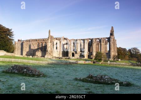 Abbaye de Bolton, dans les Yorkshire Dales. Elle a été fondée en 1151 par l'ordre augustinien, sur les rives de la rivière Wharfe. Vue ici de côté. Banque D'Images