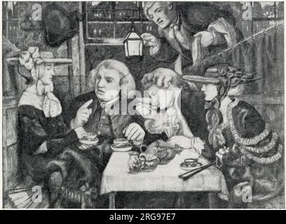 Dr Samuel Johnson discutant avec des amis à la Mitre Tavern, Londres. Banque D'Images