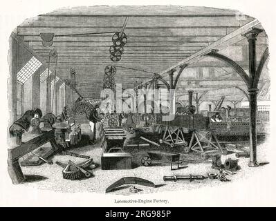 L'usine de moteurs de locomotive de George Stephenson, Newcastle-upon-Tyne, avec des hommes au travail. Banque D'Images