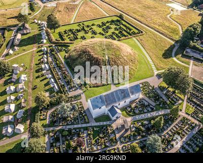 Viking Age Jelling inhumation monticules panorama, Danemark Banque D'Images