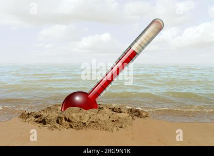 Le réchauffement des océans comme concept de météorologie pour le symbole de l'indice de chaleur planétaire extrême et le temps chaud à haute température comme effet de serre Banque D'Images