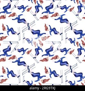 Pattern sans couture aquarelle avec skieurs. Banque D'Images