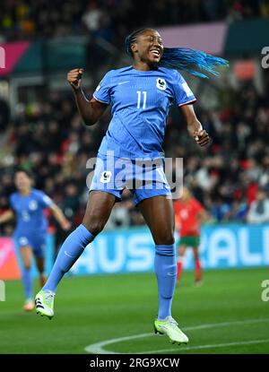 Adélaïde, Australie. 8 août 2023. Kadidiatou Diani, de France, célèbre les buts lors du match de la ronde de 16 entre la France et le Maroc lors de la coupe du monde féminine de la FIFA 2023 à Adélaïde, Australie, le 8 août 2023. Crédit : Li Yibo/Xinhua/Alamy Live News Banque D'Images