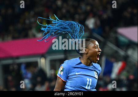 Adélaïde, Australie. 8 août 2023. Kadidiatou Diani, de France, célèbre les buts lors du match de la ronde de 16 entre la France et le Maroc lors de la coupe du monde féminine de la FIFA 2023 à Adélaïde, Australie, le 8 août 2023. Crédit : Li Yibo/Xinhua/Alamy Live News Banque D'Images