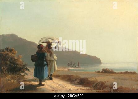 Deux femmes bavardant au bord de la mer, St. Thomas 1856 de Camille Pissarro Banque D'Images