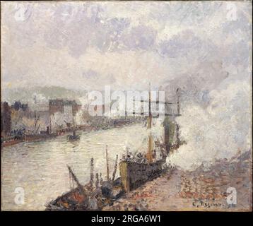 Bateaux à vapeur dans le port de Rouen 1896 par Camille Pissarro Banque D'Images