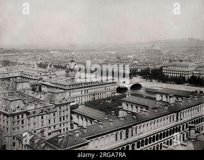 Photographie vintage du 19th ème siècle : vue sur le centre de Paris, vue sur le nord-ouest de la cathédrale notre-Dame Banque D'Images