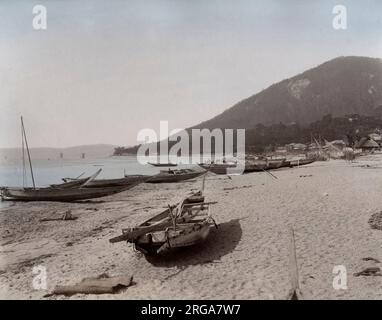 Plage de SUMA près de Kobe, Japon. Photographie vintage du 19th siècle. Banque D'Images