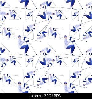 Pattern sans couture aquarelle avec skieurs. Banque D'Images
