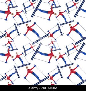 Pattern sans couture aquarelle avec skieurs. Banque D'Images