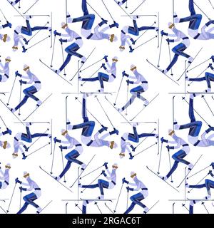Pattern sans couture aquarelle avec skieurs. Banque D'Images