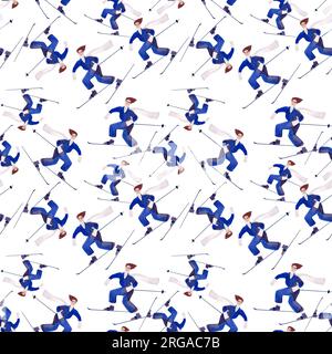 Pattern sans couture aquarelle avec skieurs. Banque D'Images