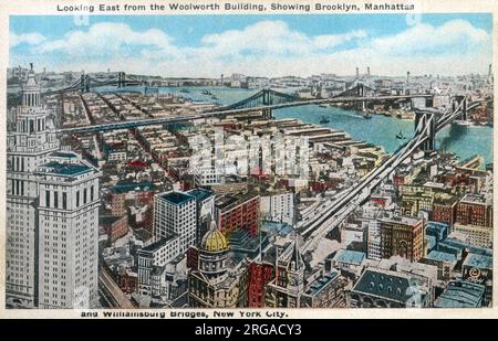 Vue vers l'est depuis le Woolworth Building, montrant Brooklyn et Manhattan - New York City, États-Unis. Banque D'Images