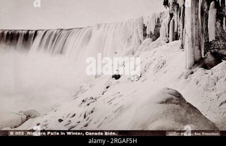 Photographie vintage du XIXe siècle : Niagara automne en hiver, gelé. Esaïe Taber studio. Banque D'Images