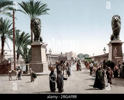 C.1890's Egypte Photochrome - pont sur le Nil Le Caire Banque D'Images