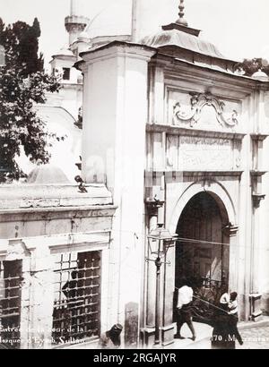 Photographie vintage du 19e siècle - Turquie. La mosquée Eyop Sultan - entrée de la cour, Constantinople, Istanbul. Banque D'Images