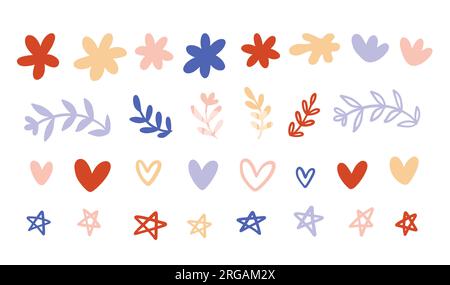 Collection mignonne de Doodle décoratif floral Elements Illustration de Vecteur