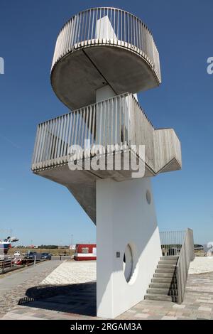 La plate-forme d'observation Sejlet / navigué, Esbjerg Strand, Danemark. Banque D'Images