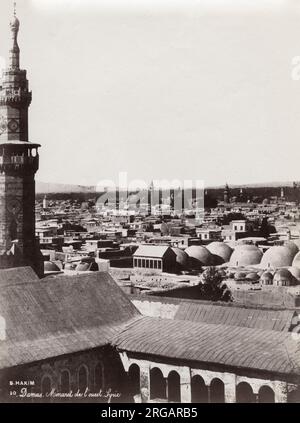 Photographie d'époque du XIXe siècle - vue sur le toit de Damas prise du minaret d'une mosquée, vers 1890. Banque D'Images