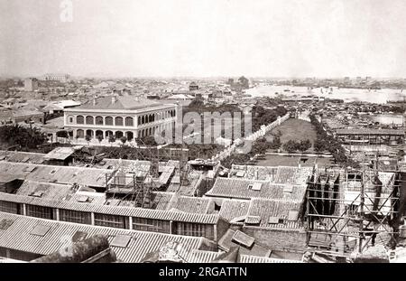 Vue sur la ville de Canton, Guangzhou, Chine, c.1870's Banque D'Images