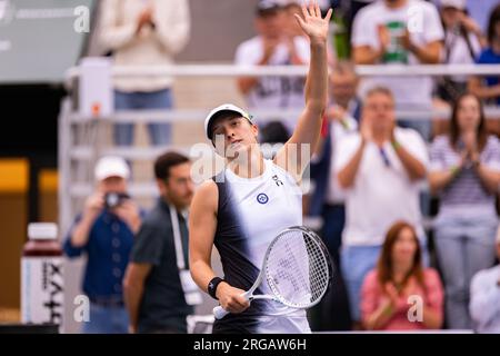 IgA Swiatek célèbre un match gagnant après le match du premier tour BNP Paribas Warsaw Open - WTA 250 entre IgA Swiatek (Pologne) et Nigina Abduraimova (Ouzbékistan) à Varsovie.résultat final ; IgA Swiatek 2:0 (6:4, 6:3) Nigina Abduraimova. Banque D'Images