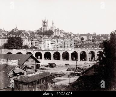 Photographie du XIXe siècle : vue sur la ville de Lausanne, Suisse, studio Sommer. Banque D'Images