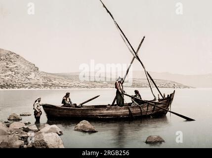 Photographie ancienne du XIXe siècle : la mer de Galilée, également appelée Lac Tibériade, Kinneret ou Kinnereth, un lac d'eau douce en Palestine, aujourd'hui Israël moderne. Banque D'Images