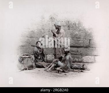 Groupe de mendiants avec la lèpre, Chine, 1860's Vintage fin 19th siècle photographie Banque D'Images