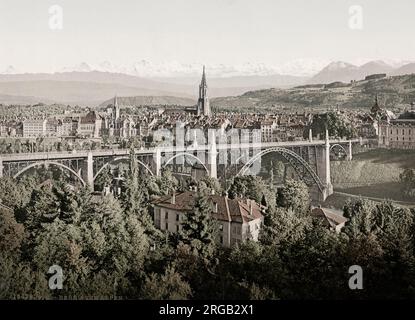 Photographie du XIXe siècle : Berne, Berne et les Alpes, Suisse. Banque D'Images