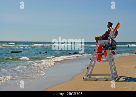 North Wildwood Beach and Lifeguard Stand, North Wildwood, New Jersey Banque D'Images