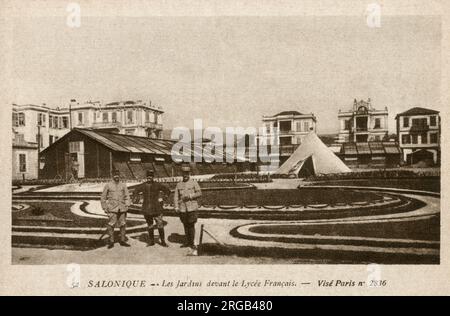 WW1 - Thessalonique, Grèce - les Jardins de l'école française - maison du 59e Régiment. Banque D'Images