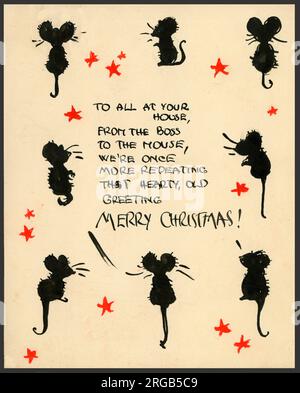Original Artwork - voeux de Noël de huit souris. Banque D'Images