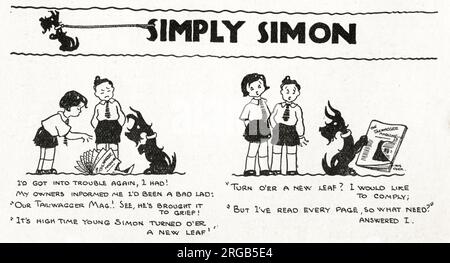 Simply Simon Cartoon Strip par Iris Chick dans Tail-Wagger-Magazine. Banque D'Images