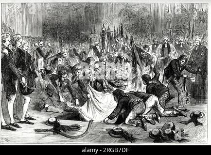 Marins prenant des fragments du drapeau de la victoire du HMS aux funérailles de Nelson à la cathédrale St Paul, Londres, 9 janvier 1806. Banque D'Images